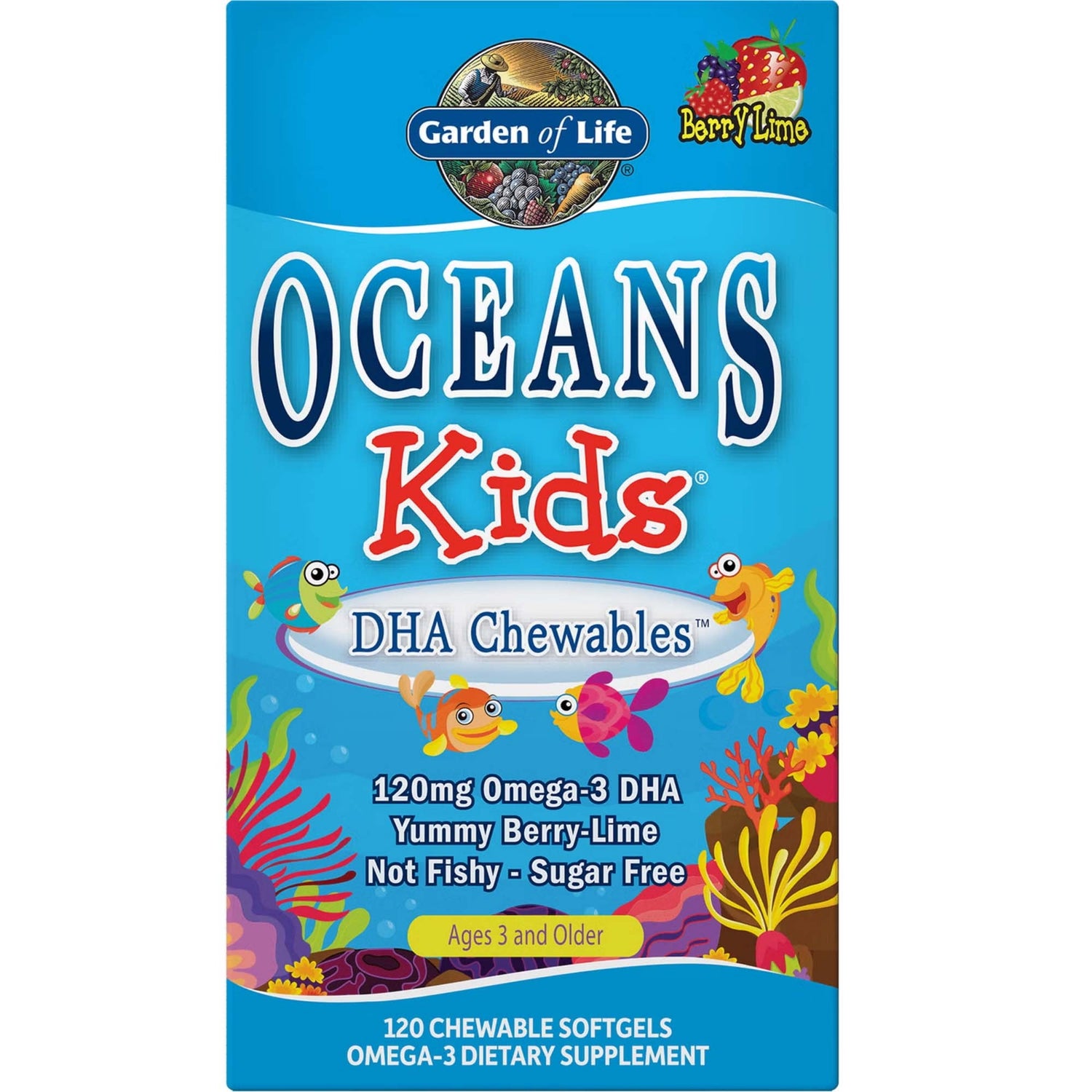Complément d’oméga-3 pour enfants Oceans Kids - Fruits rouges et citron - 120 gélules molles