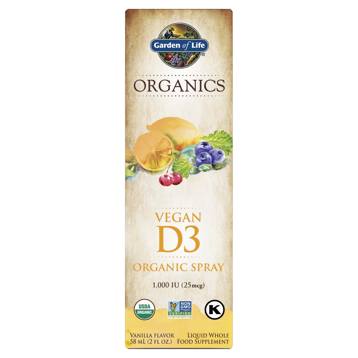 Spray de vitamine D3 végane Organics - Vanille - 58 ml