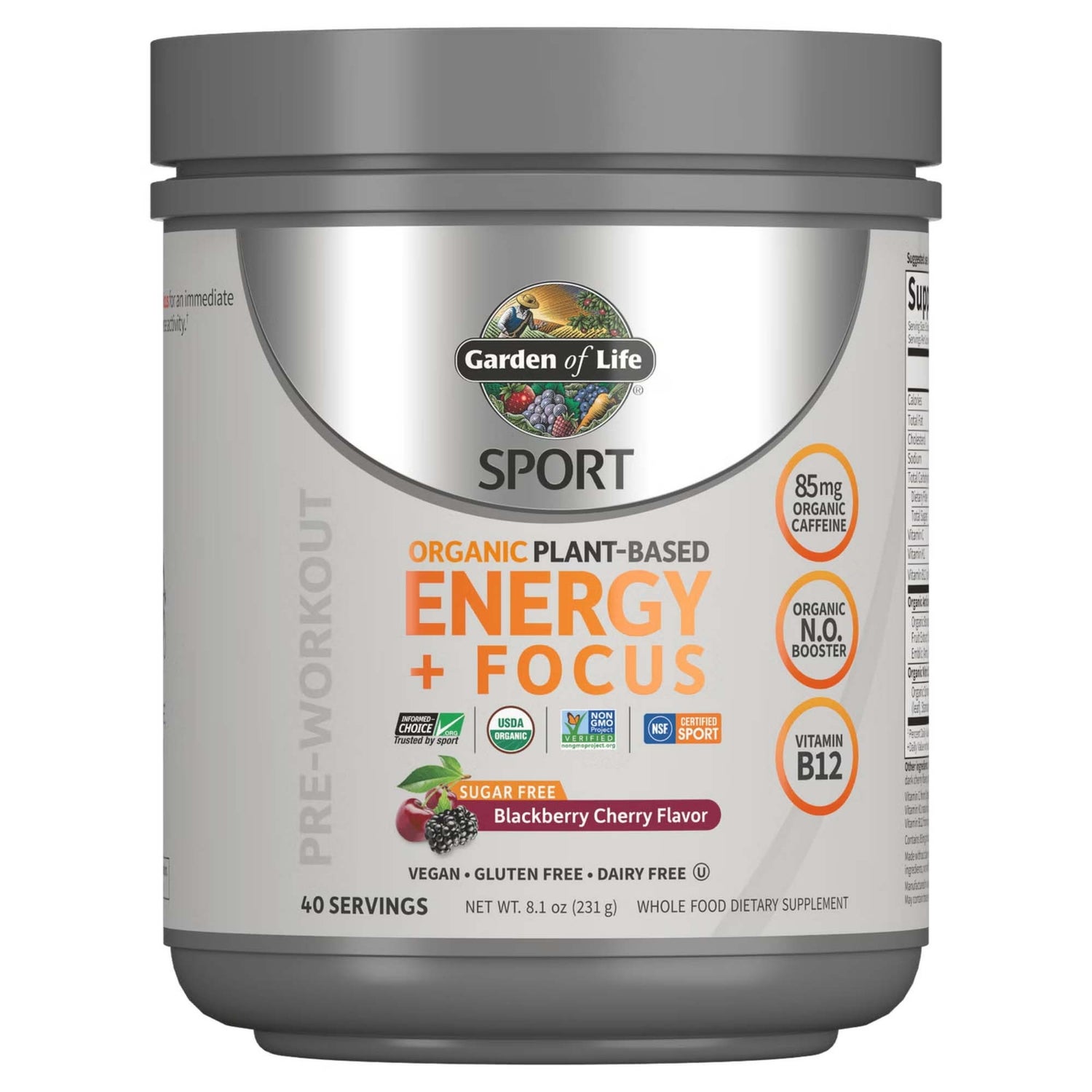 Poudre Énergie Sport Organic Plant-Based - Mûre et Cerise Sans Sucre - 231g