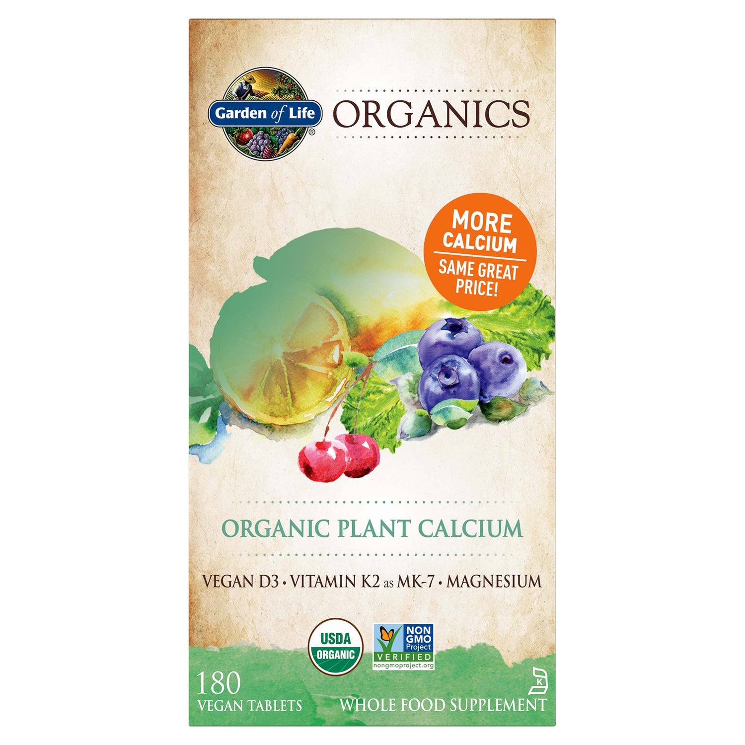 Calcium végétal Organics - 180 comprimés