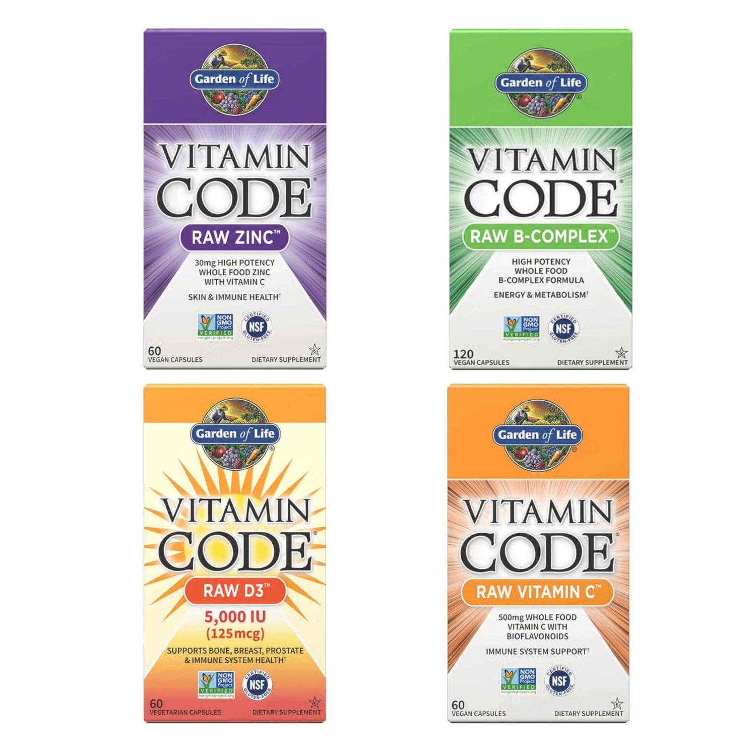 Coffret Vitamin Code x4 : zinc, complexe de vitamines B, vitamine C et vitamine D