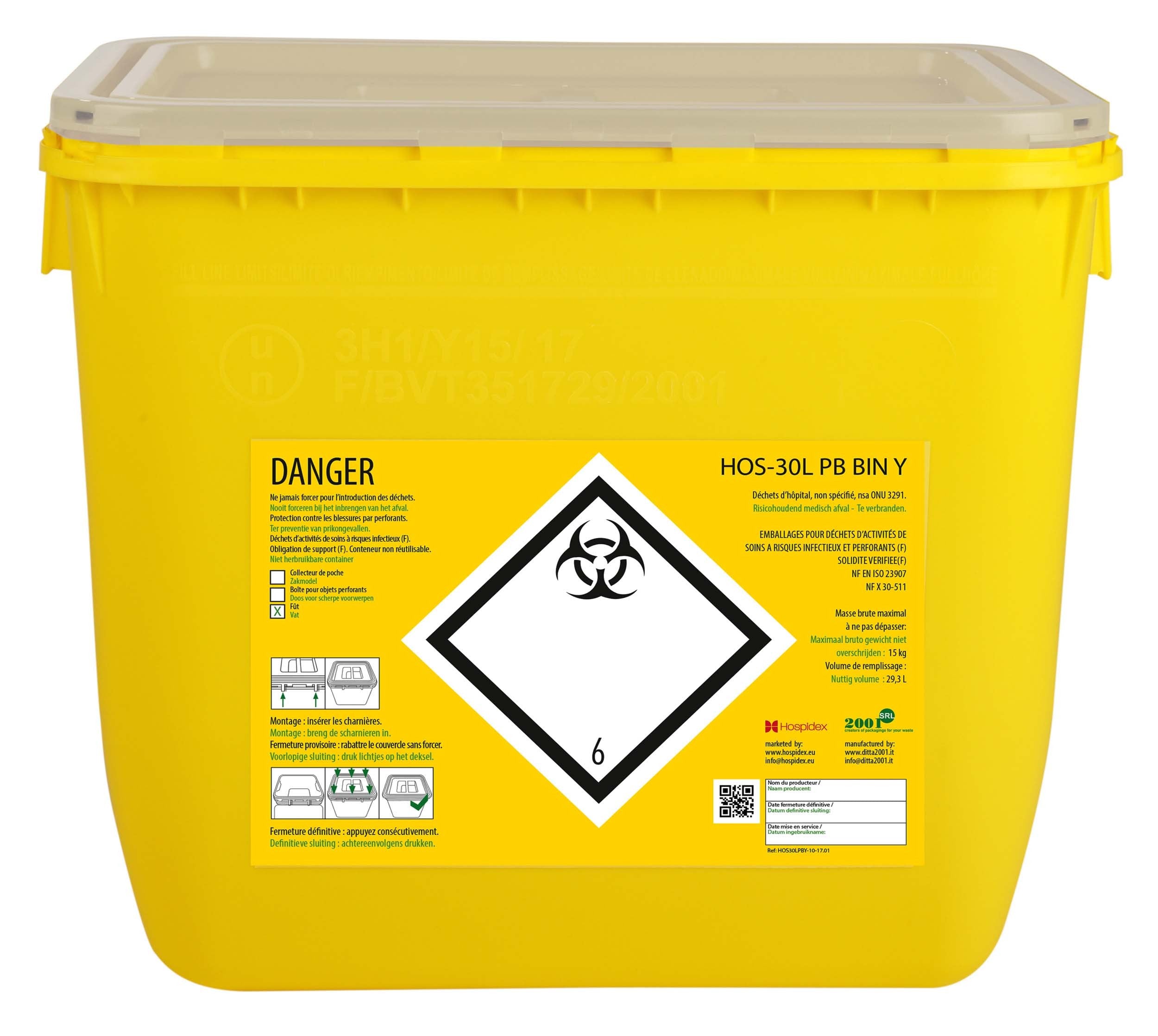Conteneur Fût en plastique rectangulaire Clinisafe - Hospidex