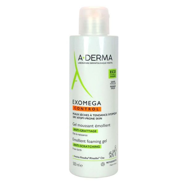 A-derma Exomega Control Gel Moussant Emollient Lavant 500mL