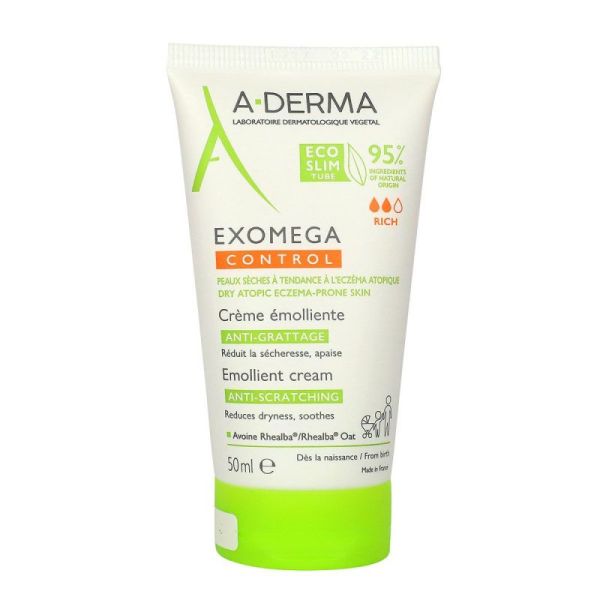 A-Derma - Exomega Control - Crème émolliente anti-démangeaisons - Peaux sèches à tendance à l'eczéma atopique
