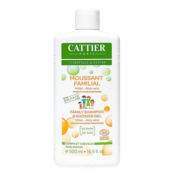 Cattier Douche Moussant Familial Sans savon Corps et Cheveux Fleur d'Oranger Flacon 500 mL