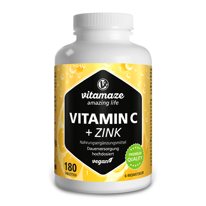 Vitamaze Vitamine C hautement dosée + zinc, 180 comprimés végétaliens