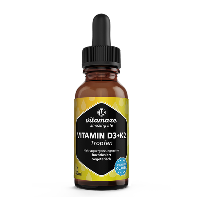 Vitamine D3 + K2 en gouttes hautement dosées & végétariennes, 50 ml