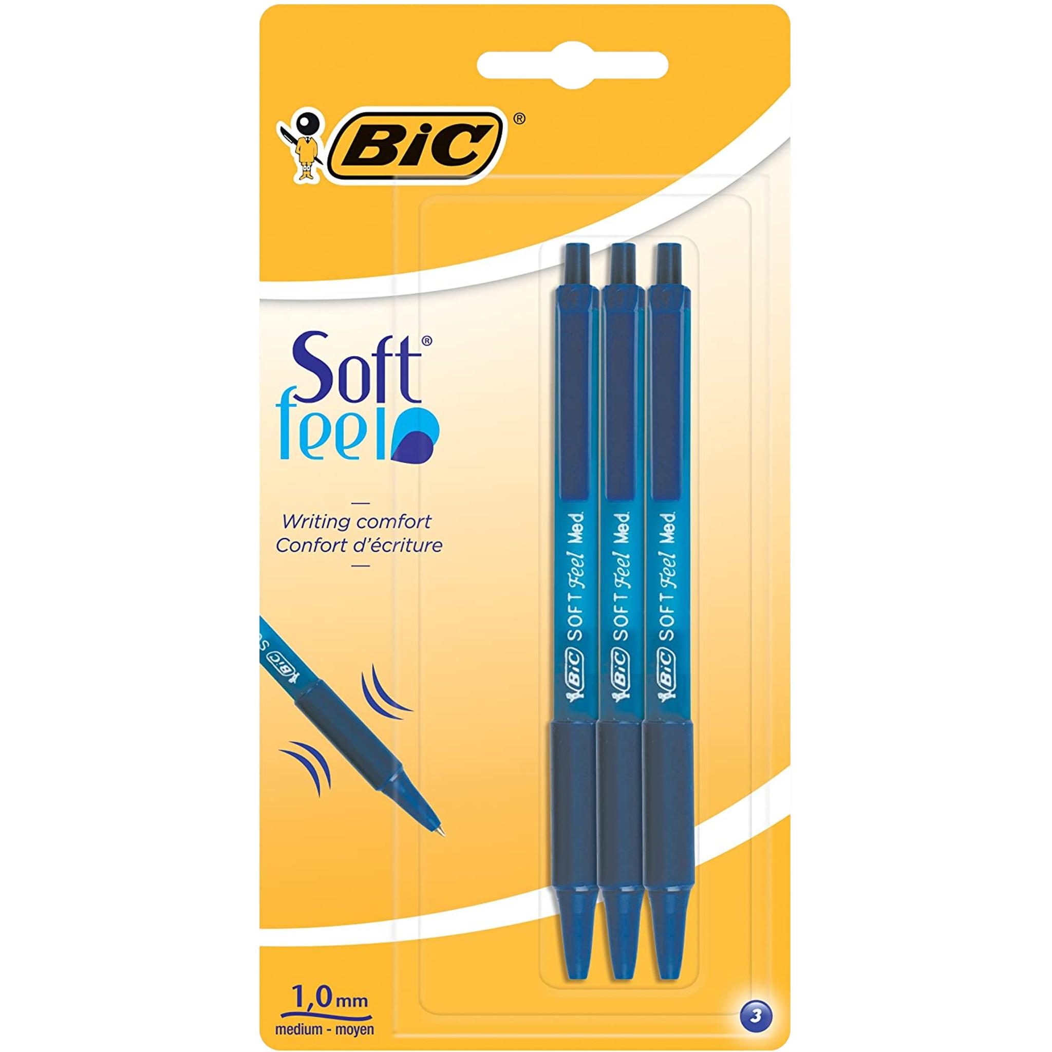 Stylos à bille - bleu medium 1 mm - Soft Feel - 3 pièces - Bic