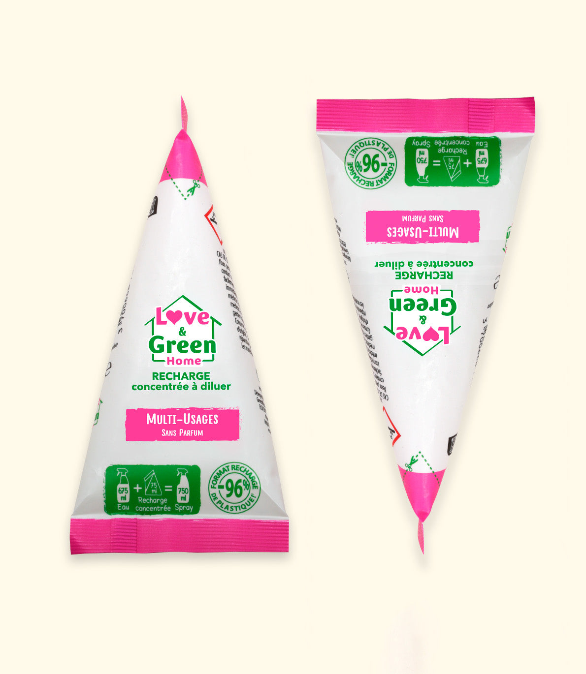 Pack de 2 Recharges concentrées à diluer Multi-usage sans parfum certifiées écodétergent