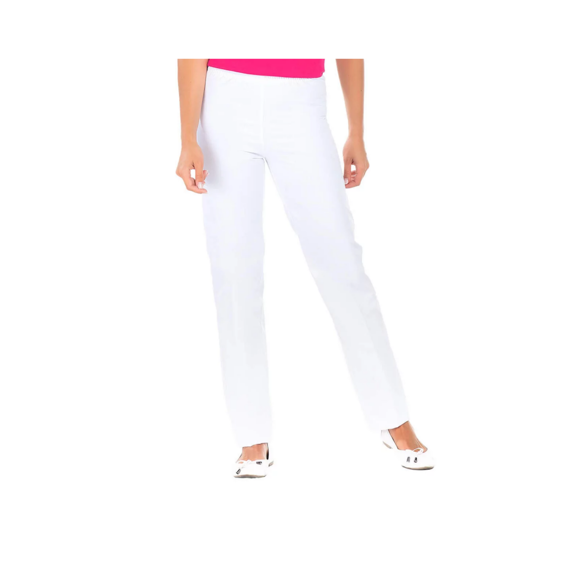 Manu - Pantalon Coton Blanc B19 - Mixte - Ceinture élastique - Sans poche