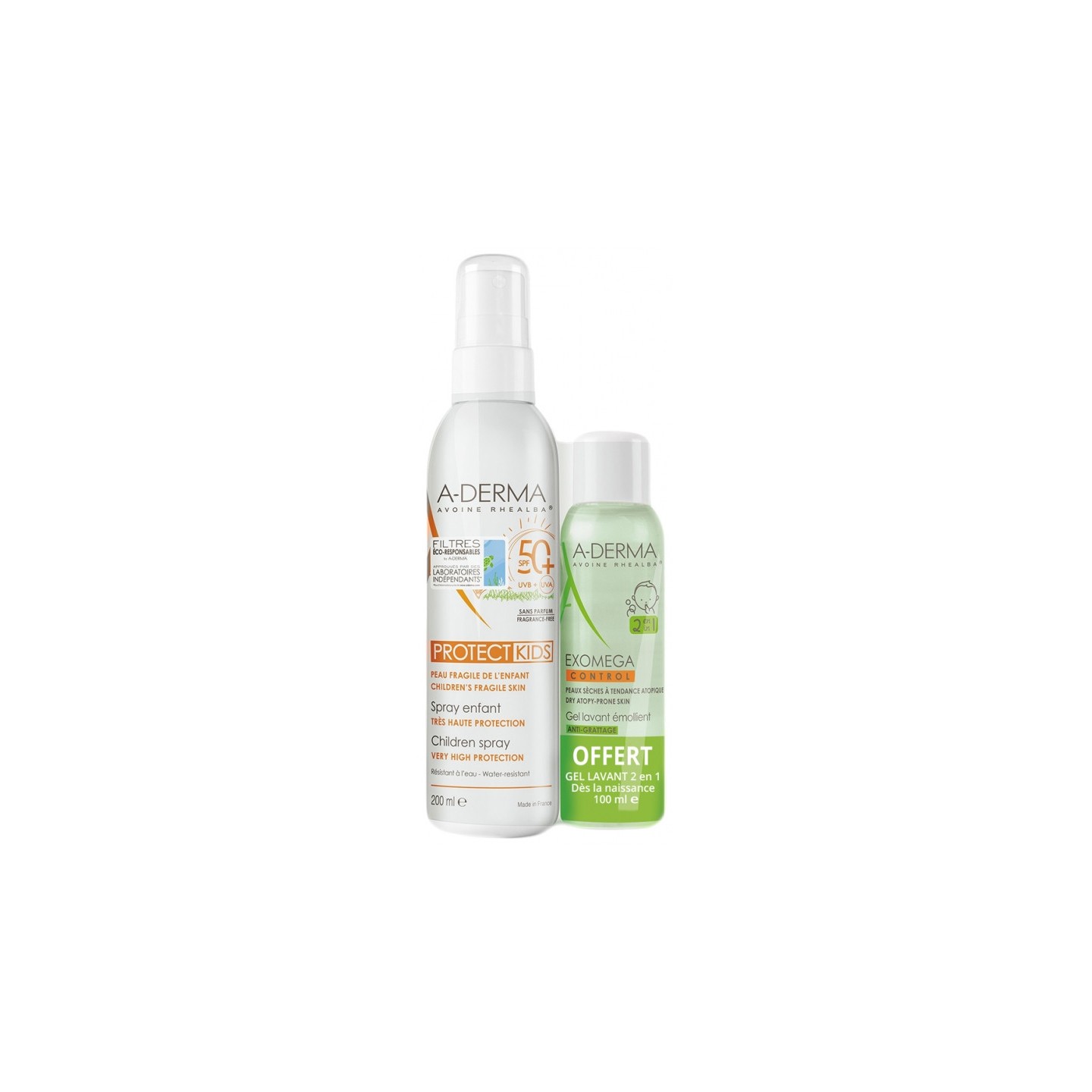 A-Derma Protect Kids Spray enfant SPF 50+ - 200ml + Exomega Control Gel lavant émollient 100ml Offert