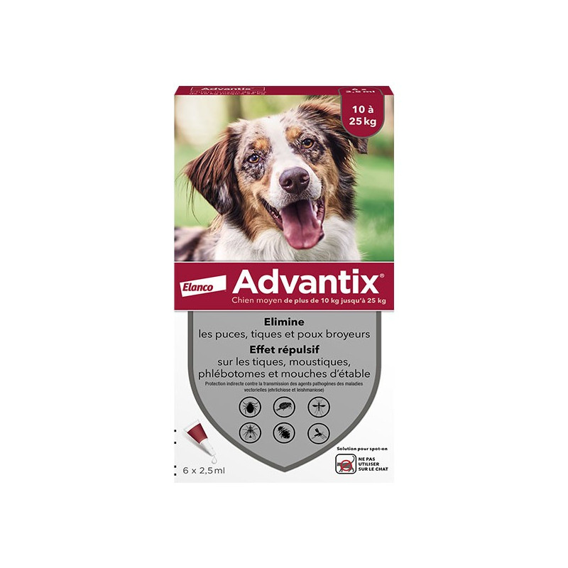 Advantix Chien Solution Antiparasitaire Race Moyenne 10 à 25kg 6 pipettes