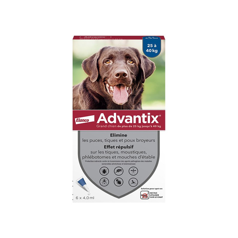 Advantix Chien Solution Antiparasitaire Grande Race 25 à 40kg 6 pipettes