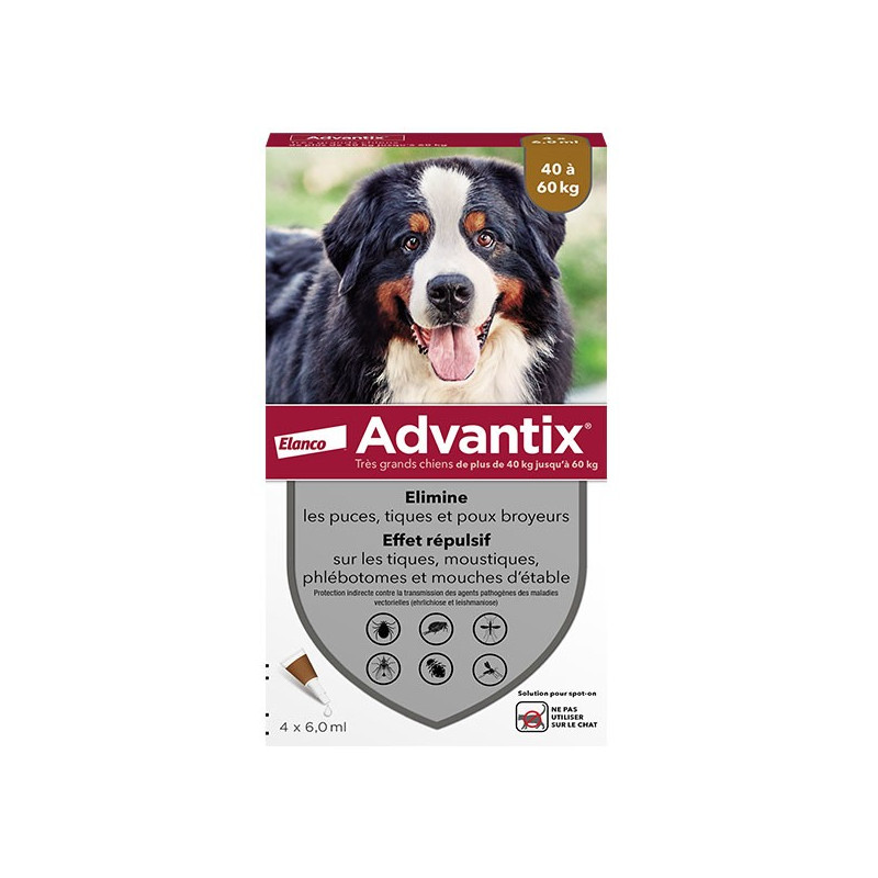Advantix Chien Solution Antiparasitaire Très Grande Race 40 à 60kg 4 pipettes