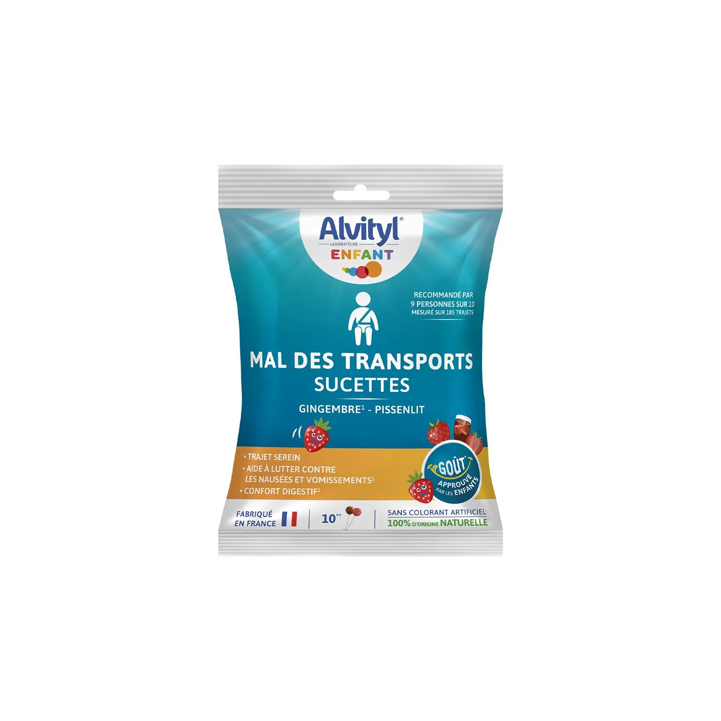 Alvityl Mal des transports Sucettes - 10 sucettes cola et fraise