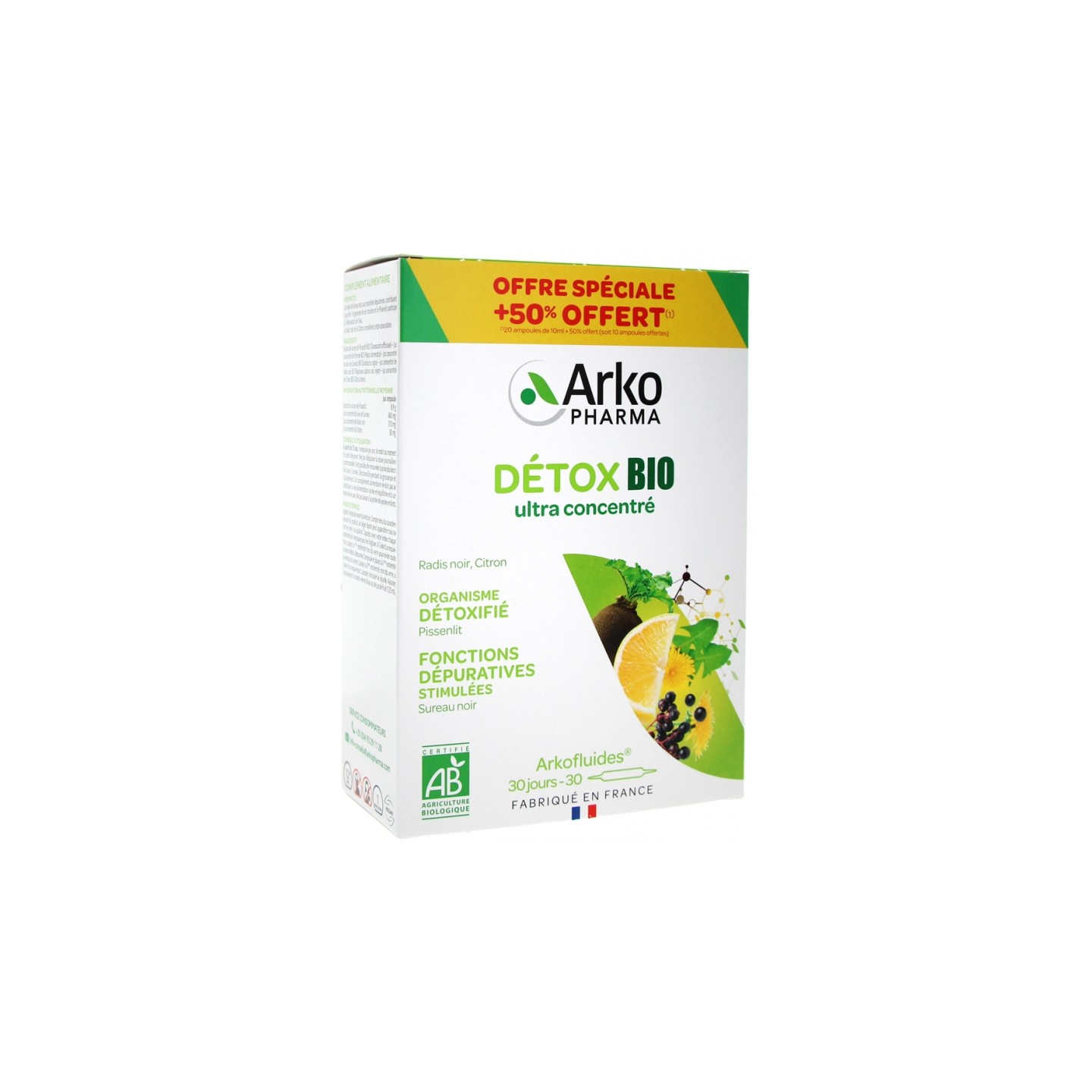 Arkofluides Détox Bio - 20 ampoules +50 % Offert