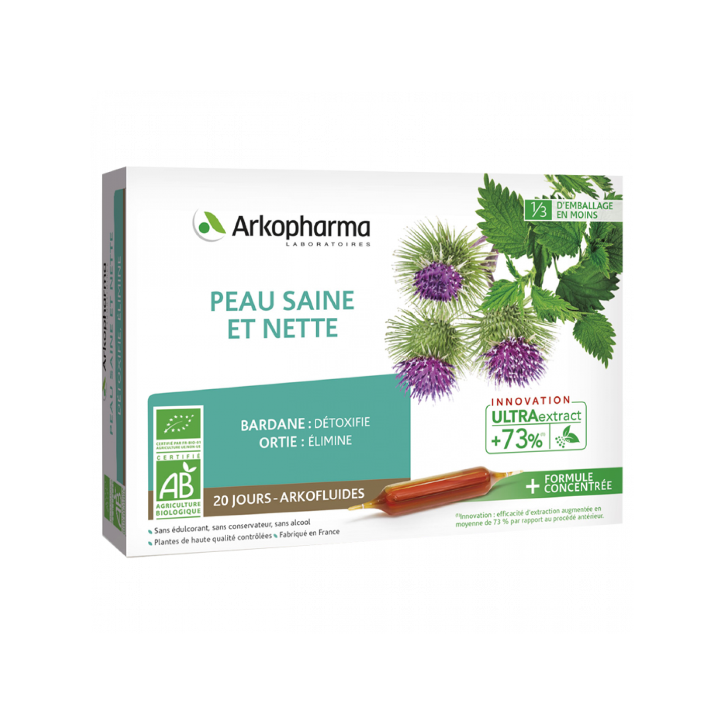 Arkofluides peau saine et nette Bio - 20 ampoules buvables
