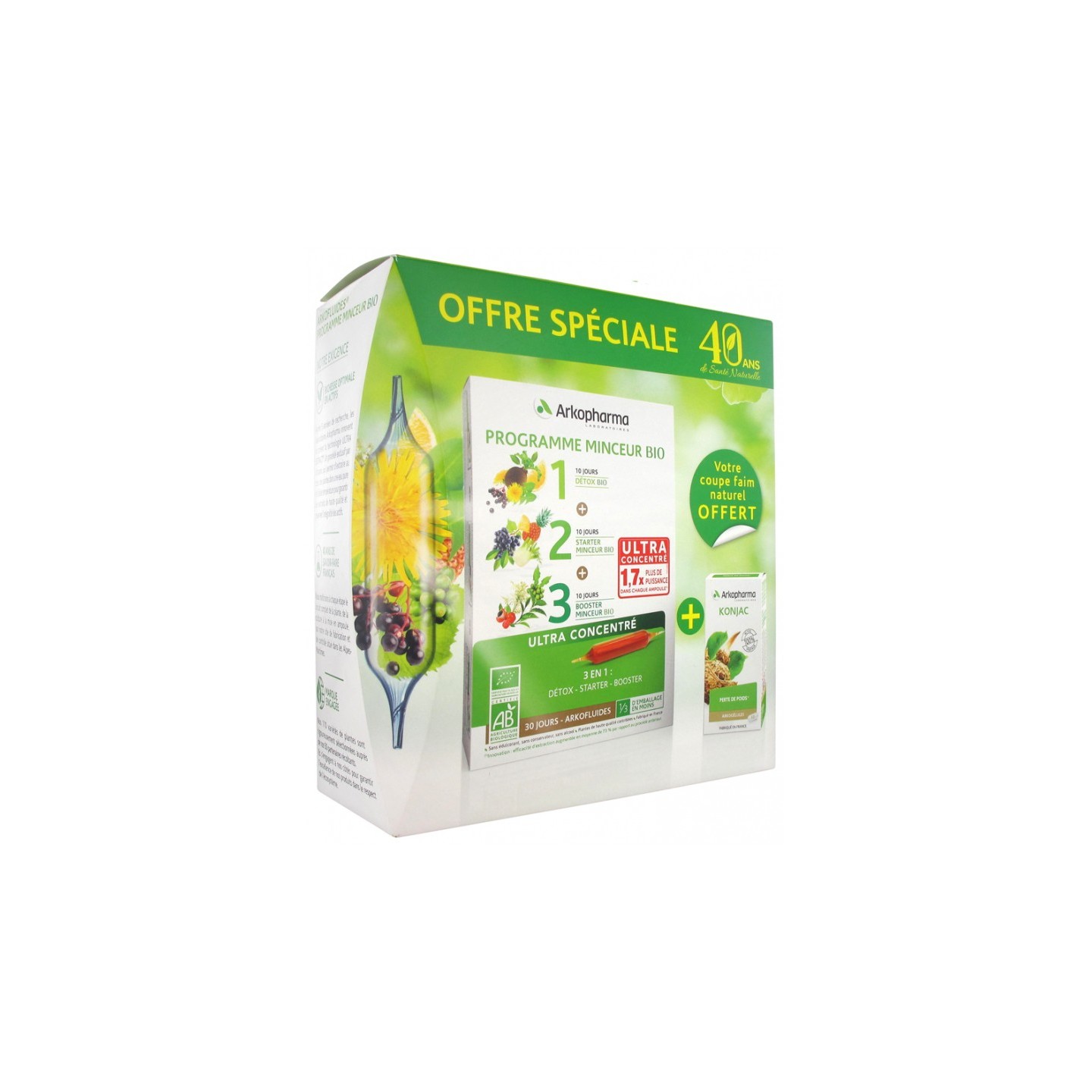 Arkofluides Programme minceur bio 30 ampoules + Konjac 45 gélules Offertes