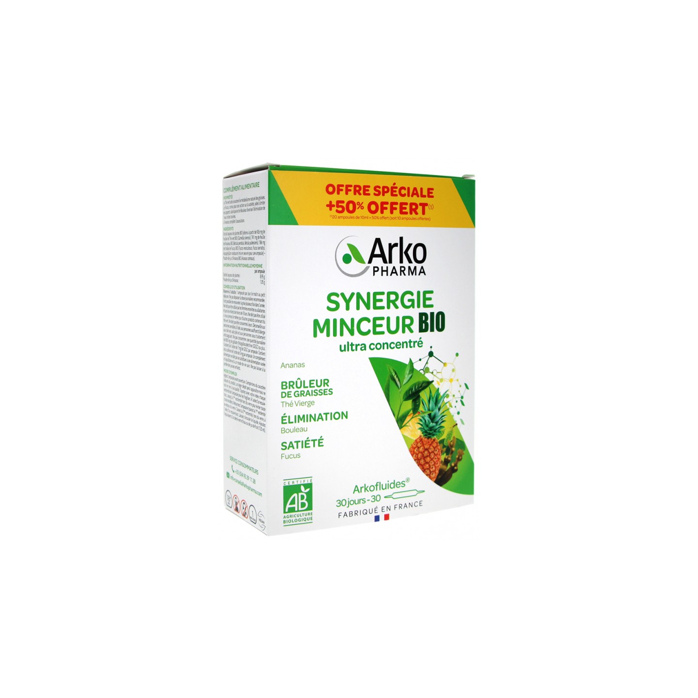 Arkofluides Synergie minceur Bio - 20 ampoules +50% Offert