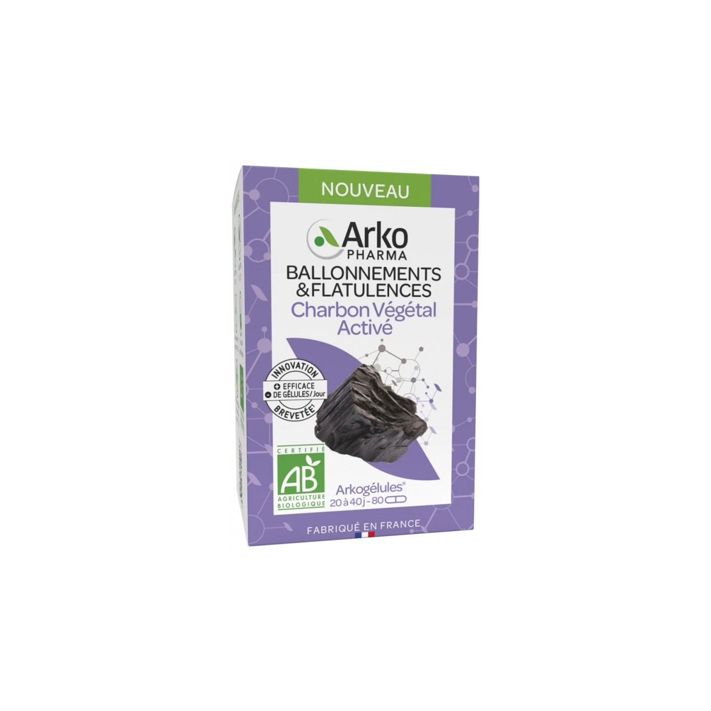 Arkopharma Arkogélules Charbon végétal activé Bio - 80 gélules