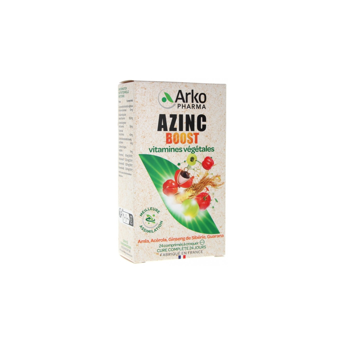 Arkopharma Azinc Boost vitamines végétales - 24 comprimés à croquer