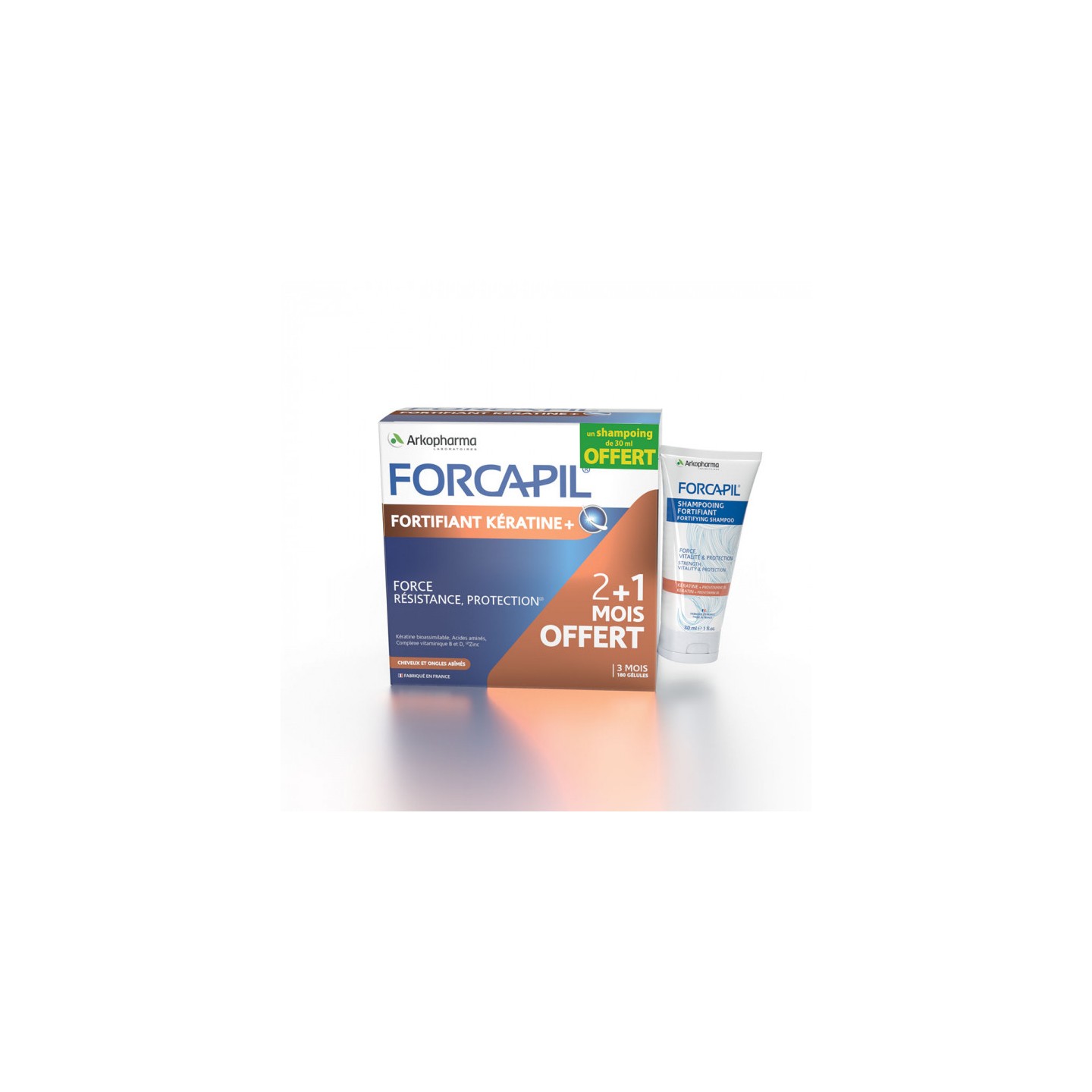 Arkopharma Forcapil Fortifiant kératine+ 180 gélules + Shampoing 30ml Offert