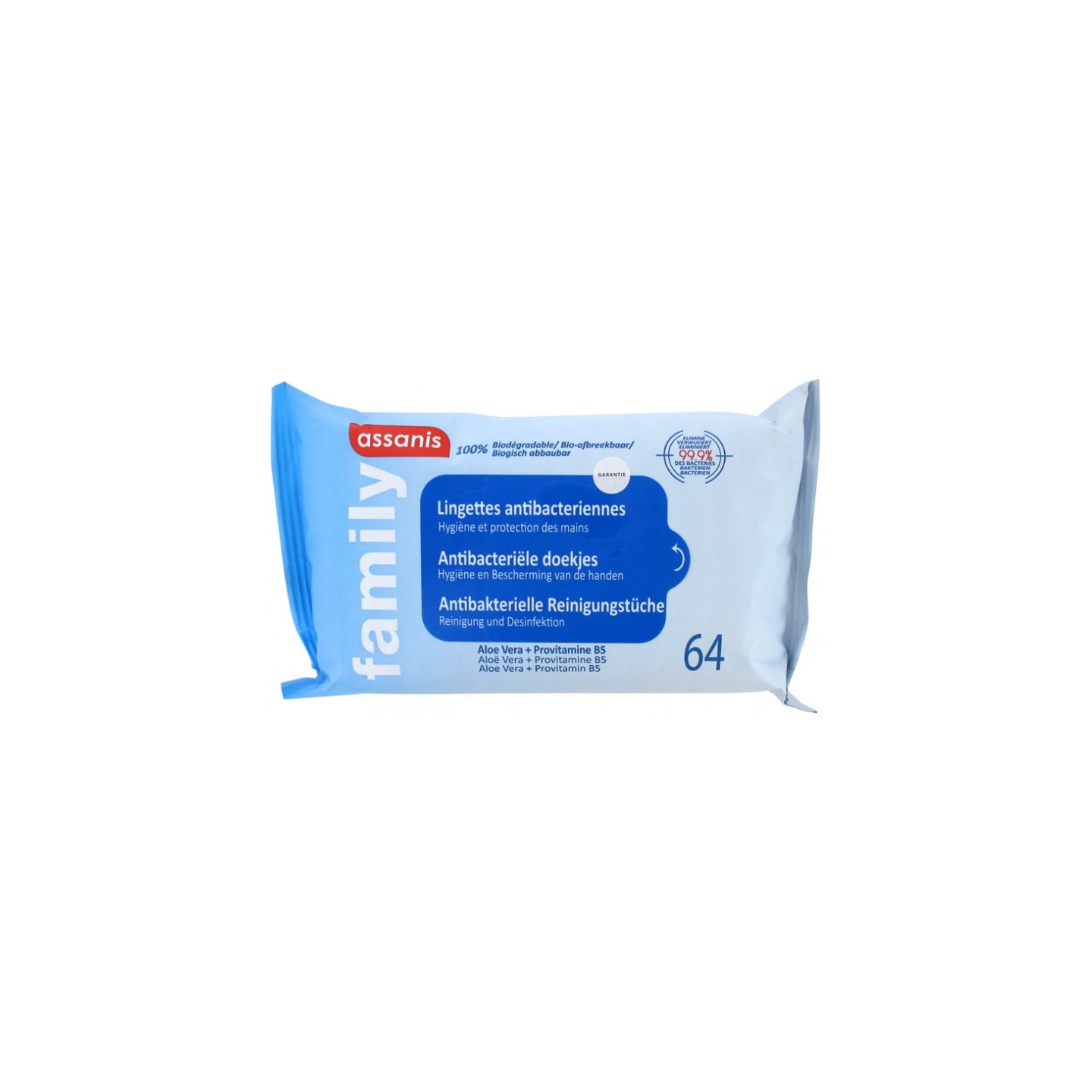 Assanis Family Lingettes antibactériennes - 64 lingettes