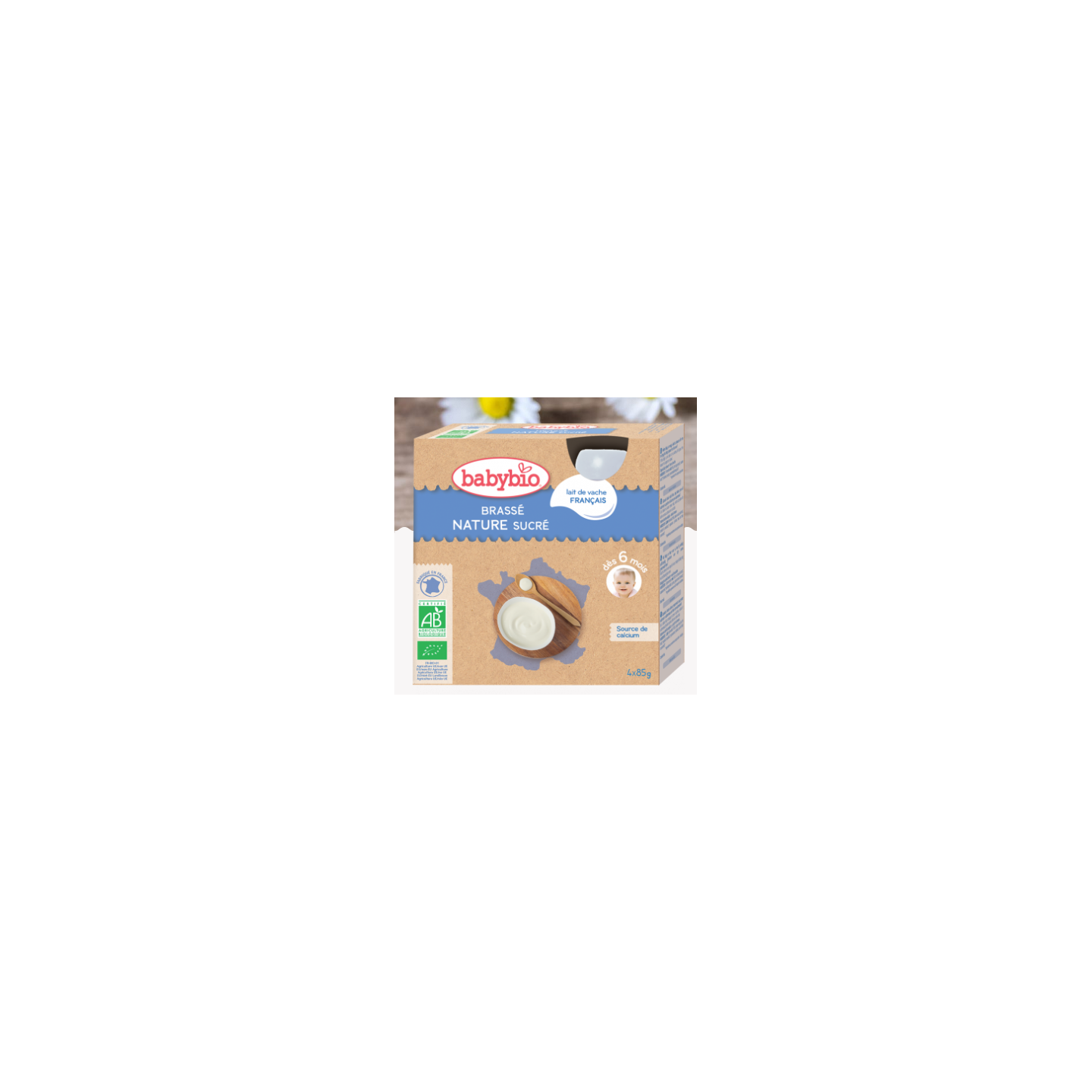 Babybio Brassé nature sucré, dès 6 mois, 4*85g