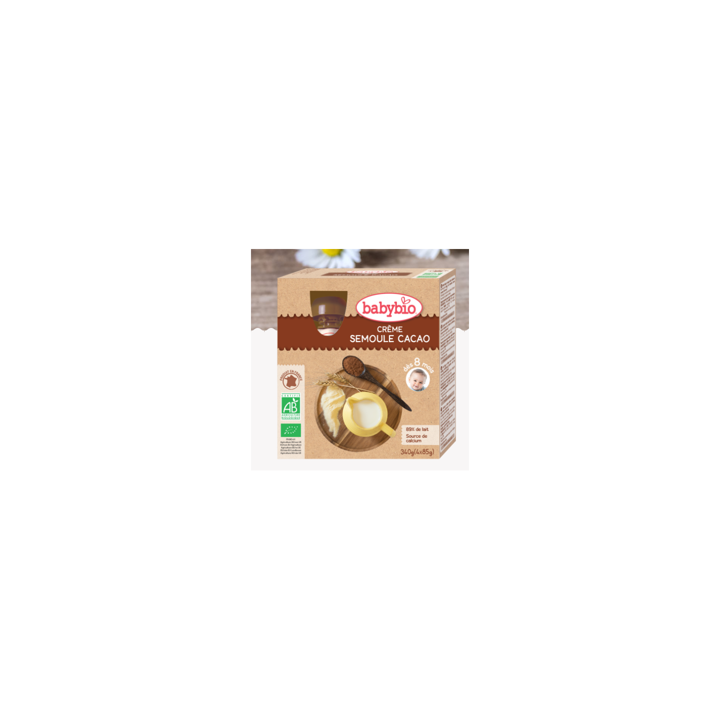 Babybio Crème semoule cacao, dès 6 mois, 4*85g