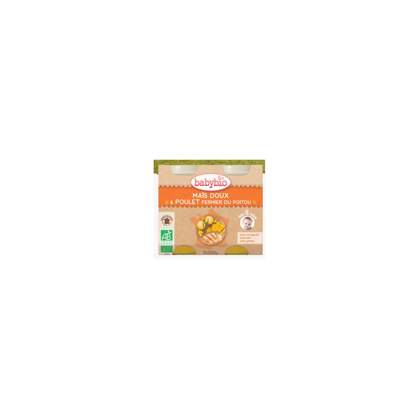 Babybio maïs doux poulet fermier du poitou, dès 8 mois, 2*200g