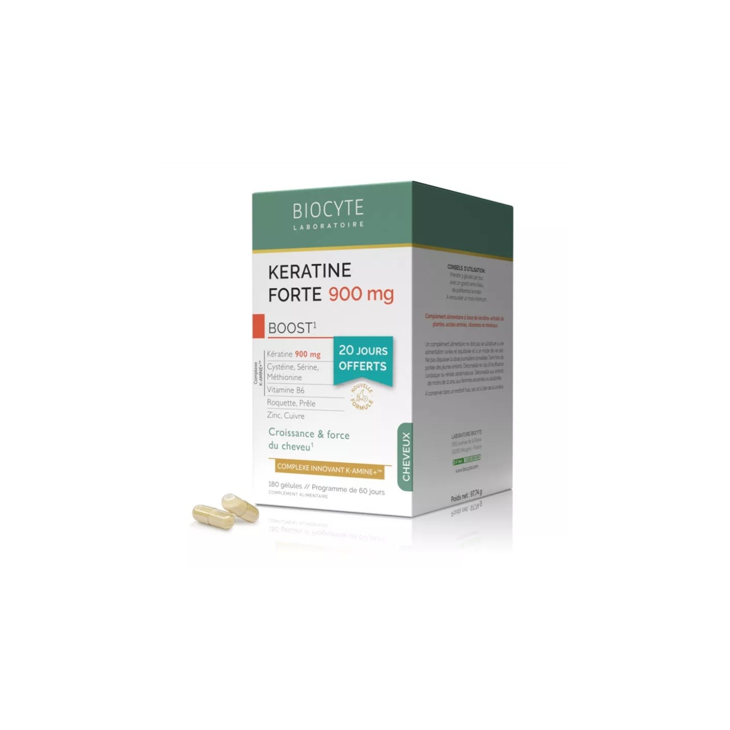 Biocyte Kératine Forte 900mg Boost - 180 gélules
