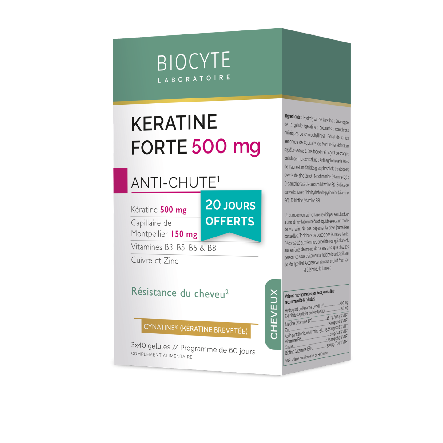 Biocyte Kératine forte anti-chute - 3 x 40 gélules