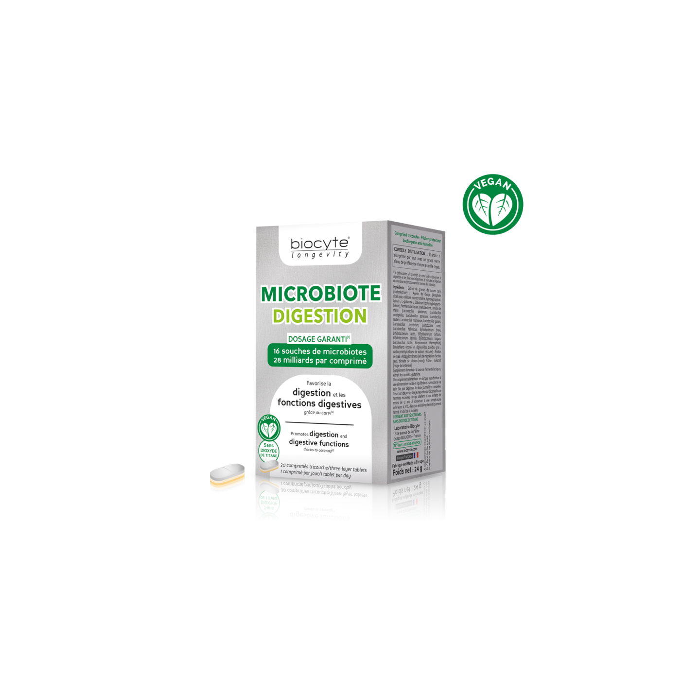 Biocyte Longevity Microbiote digestion - 20 comprimés