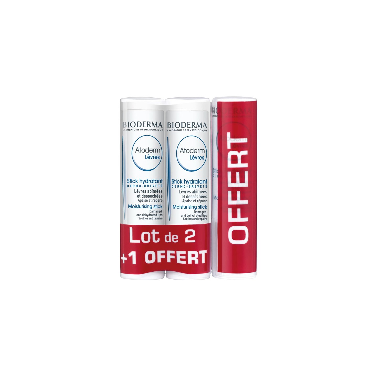 Bioderma atoderm stick levres lot de 2 + 1 offert
