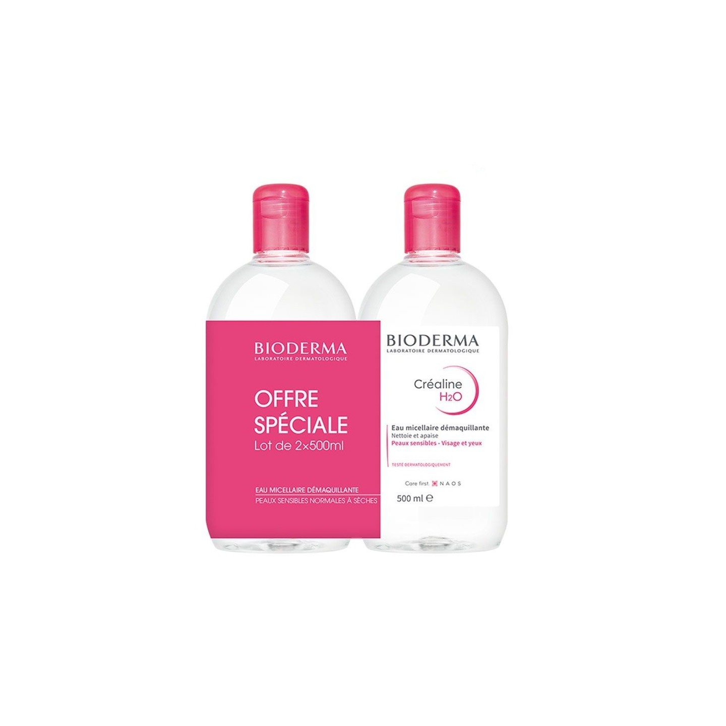 Bioderma Crealine H2O Eau micellaire démaquillante sans parfum - 2x500ml