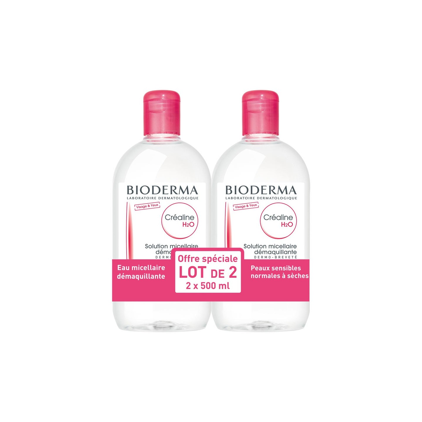 Bioderma crealine solution micellaire démaquillante h2o lot de 2