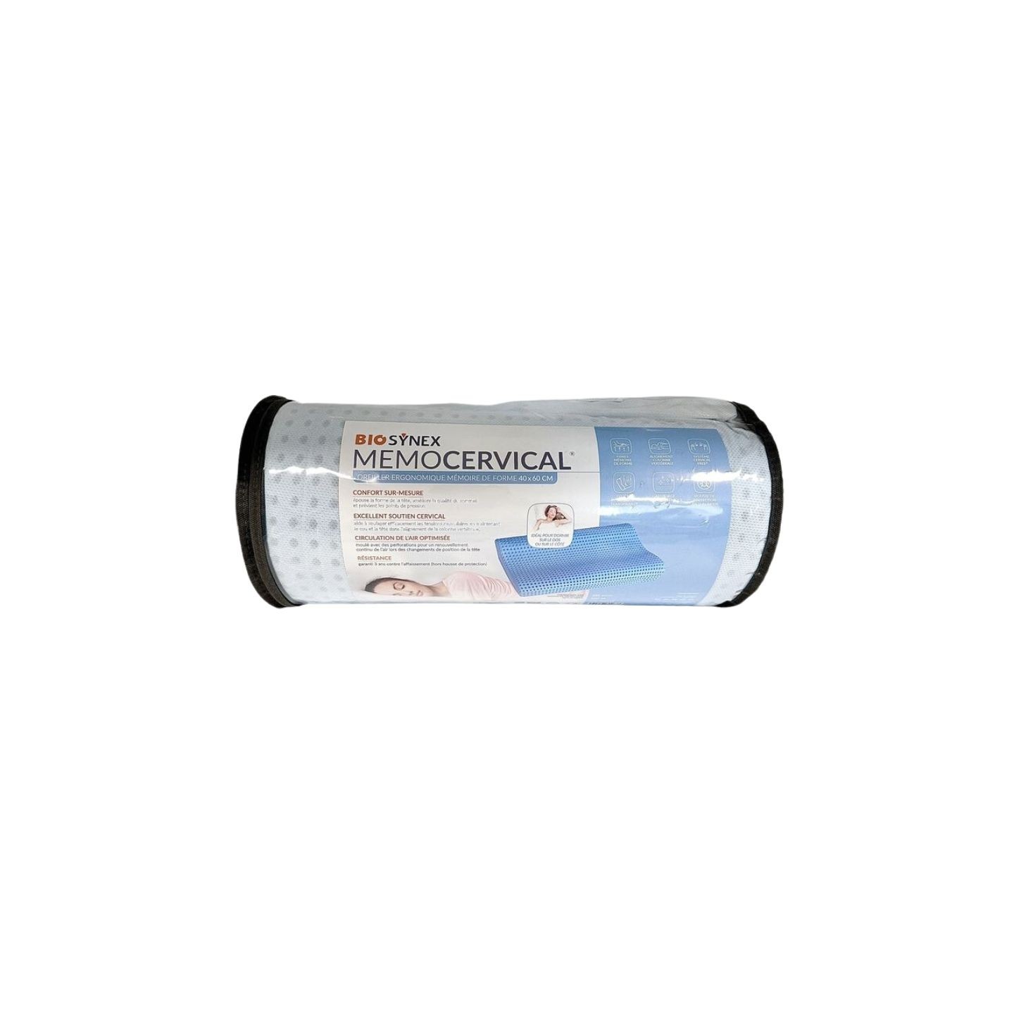 Biosynex Memocervical Oreiller ergonomique à mémoire bleu - 40 × 60 cm