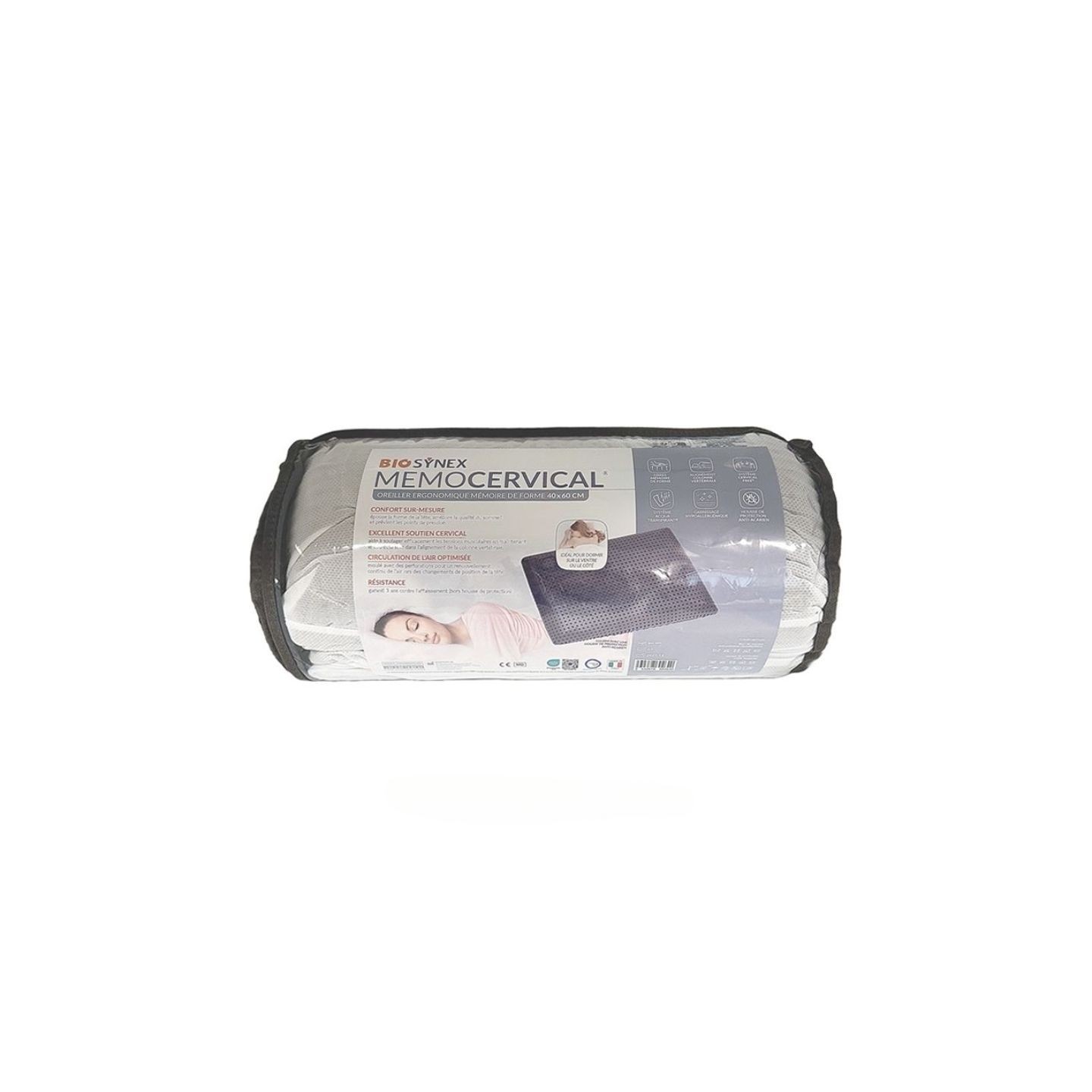 Biosynex Memocervical Oreiller ergonomique à mémoire gris - 40 × 60 cm