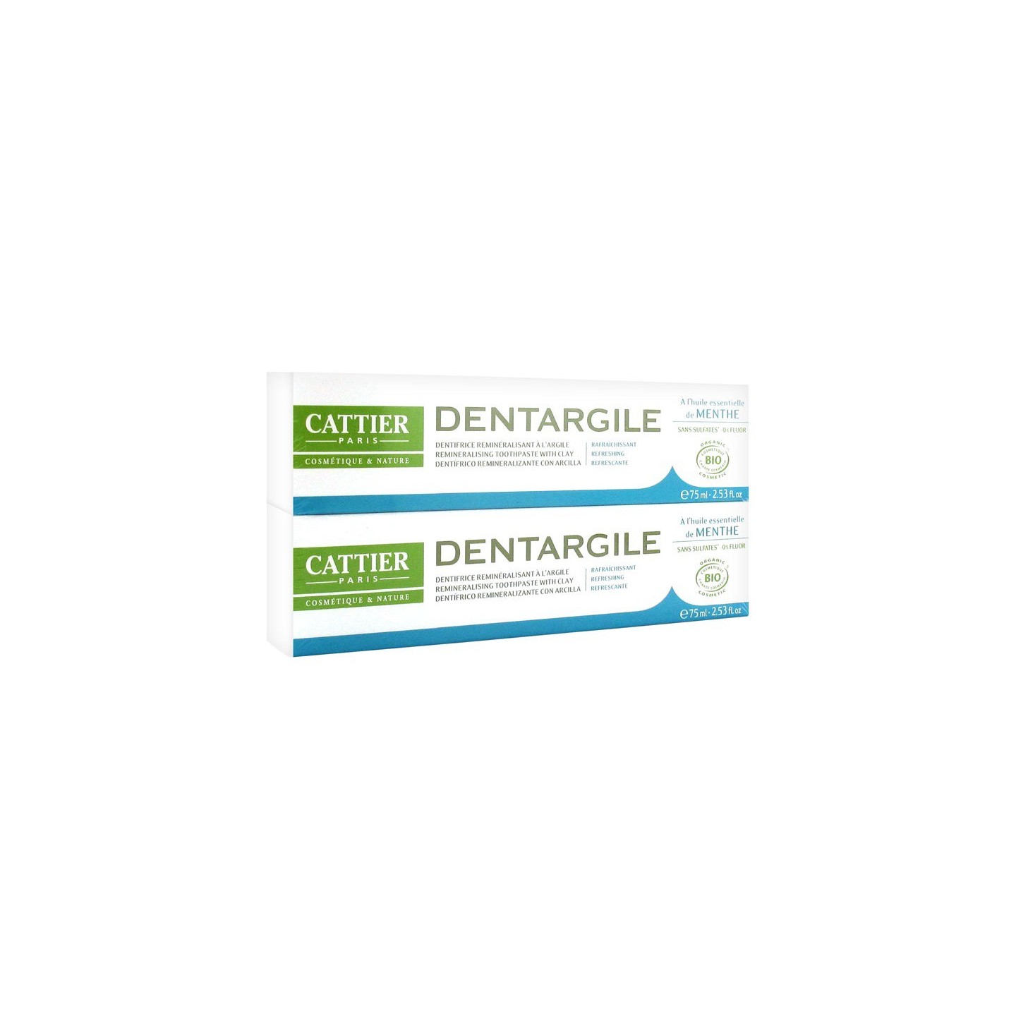 Cattier dentargile dentifrice rafraîchissant à l'argile - lot de 2 x 75ml