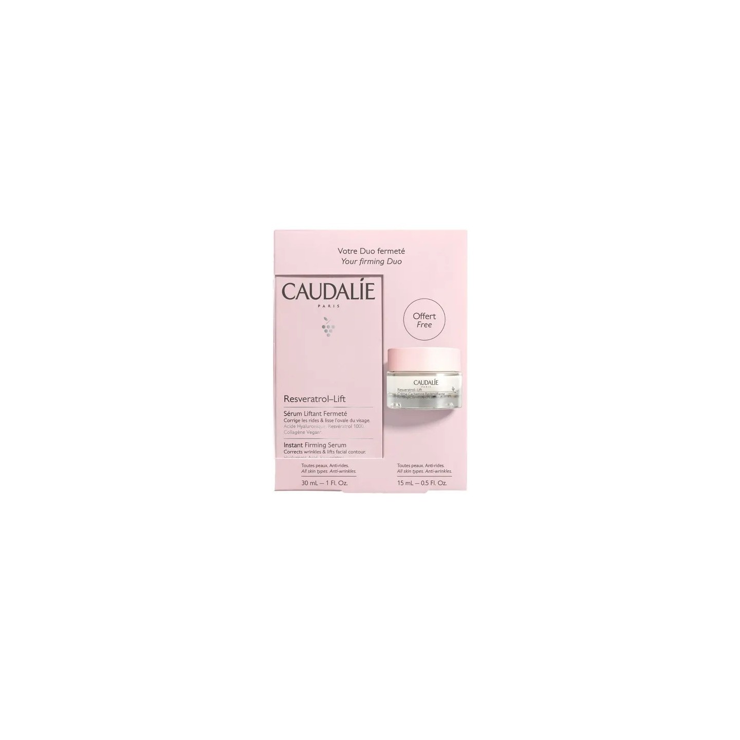 Caudalie Resvératrol[Lift] Sérum liftant fermeté 30ml + Crème cachemire redensifiante 15ml Offerte