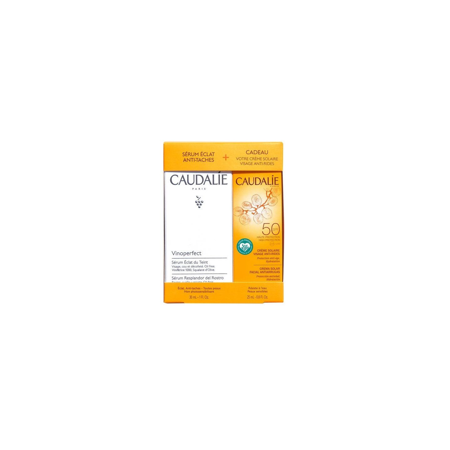 Caudalie Vinoperfect Sérum éclat 30ml + Crème solaire anti-rides visage SPF50 20ml Offert