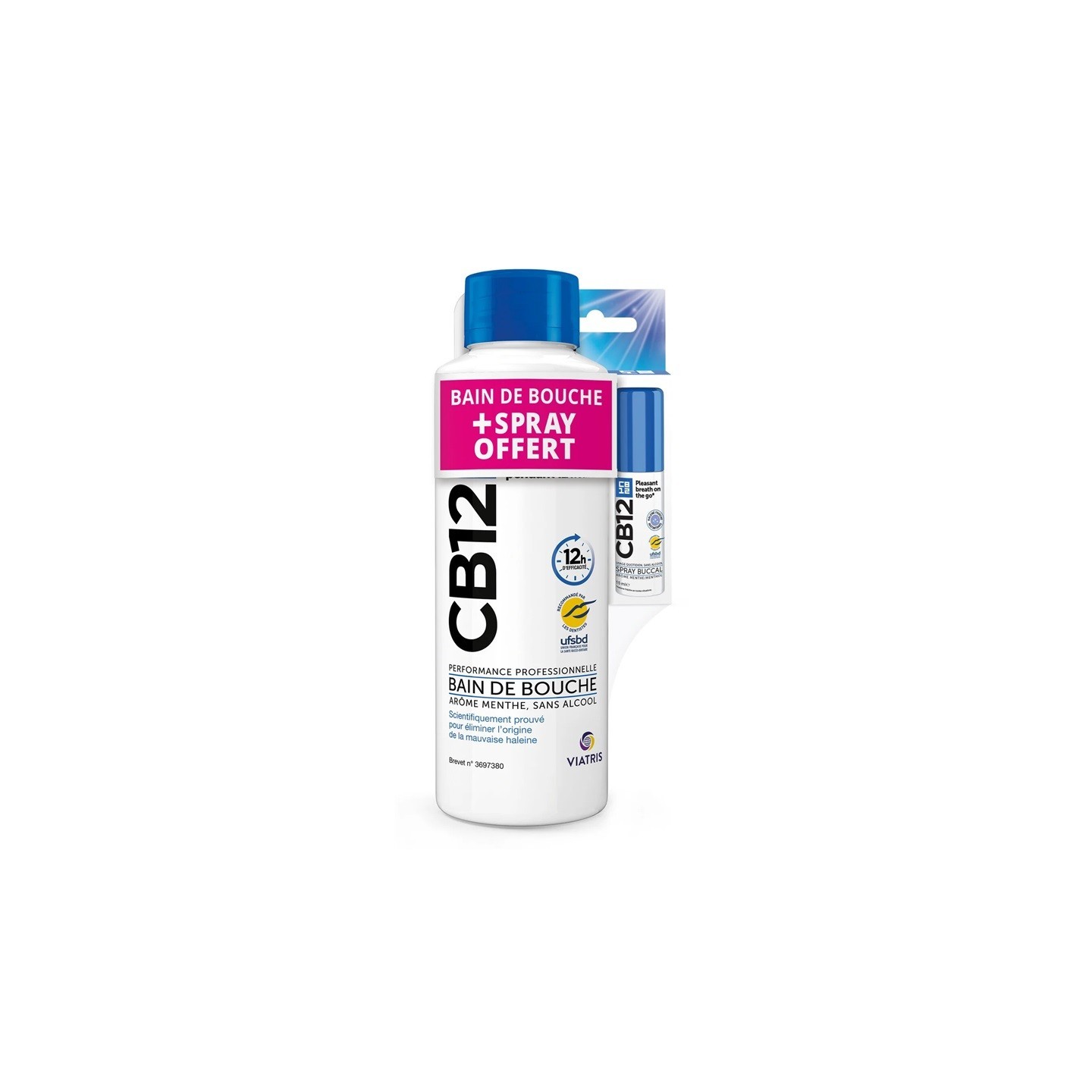 CB12 Bain de bouche 500ml + Spray buccal sans alcool menthe 15ml Offert