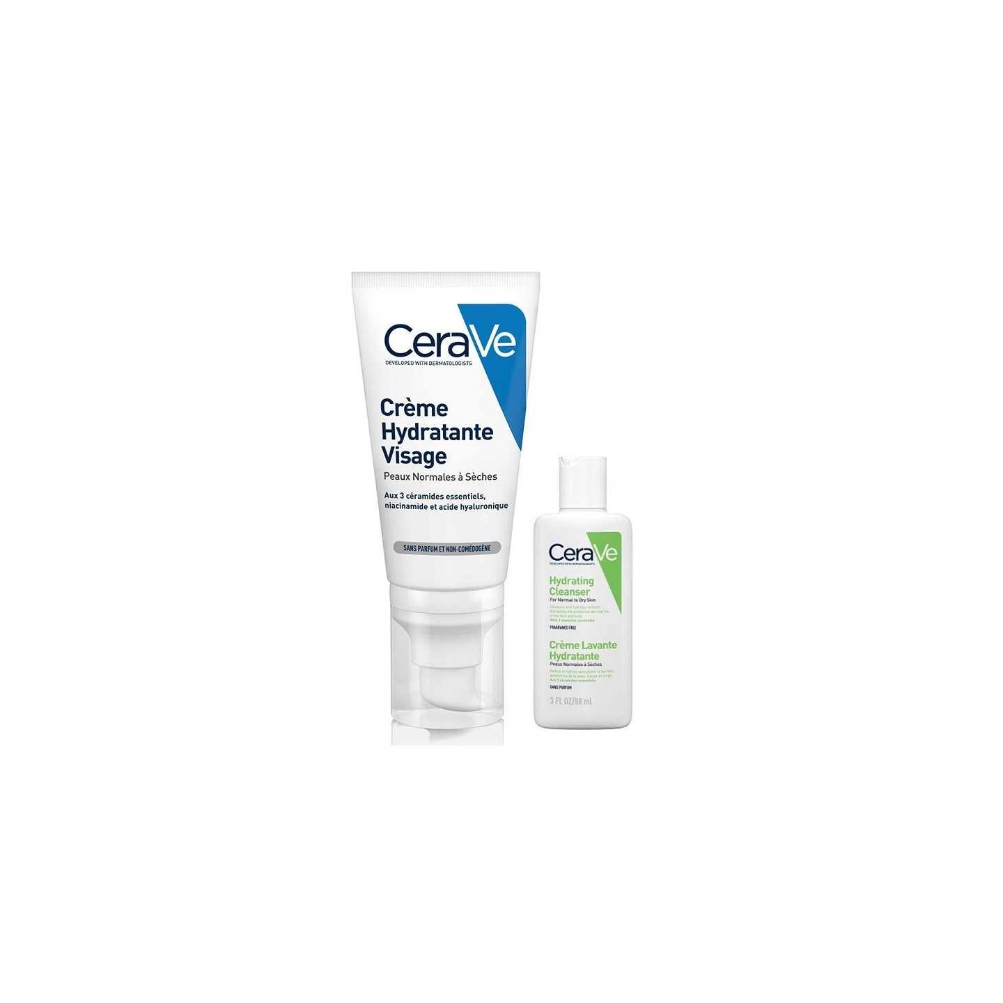 Cerave Crème hydratante visage 52ml + Crème lavante 20ml Offerte