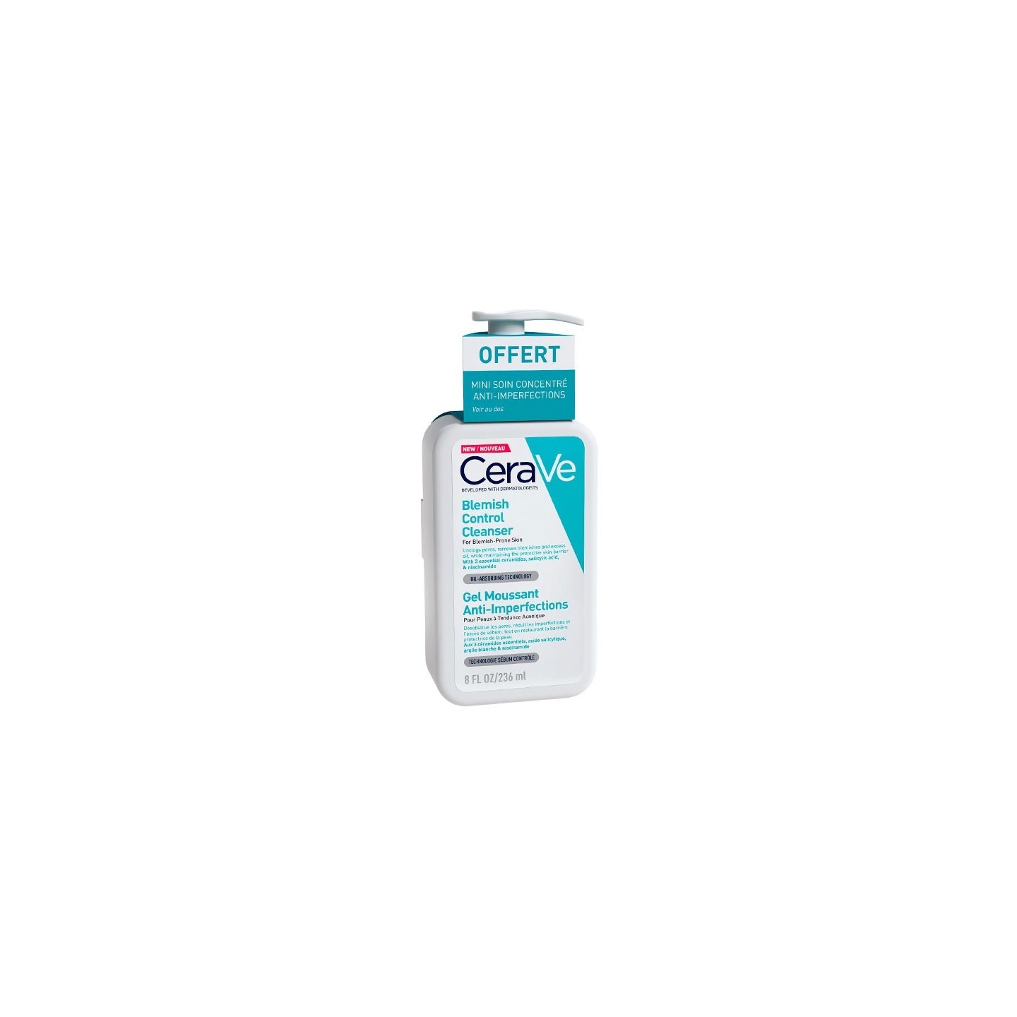 CeraVe Gel moussant anti-imperfections 236ml + Soin concentré anti-imperfections 3ml Offert
