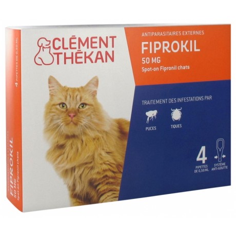Clement Thekan Fiprokil Anti-Puces Anti-Tiques Chats 1kg et + 4 pipettes