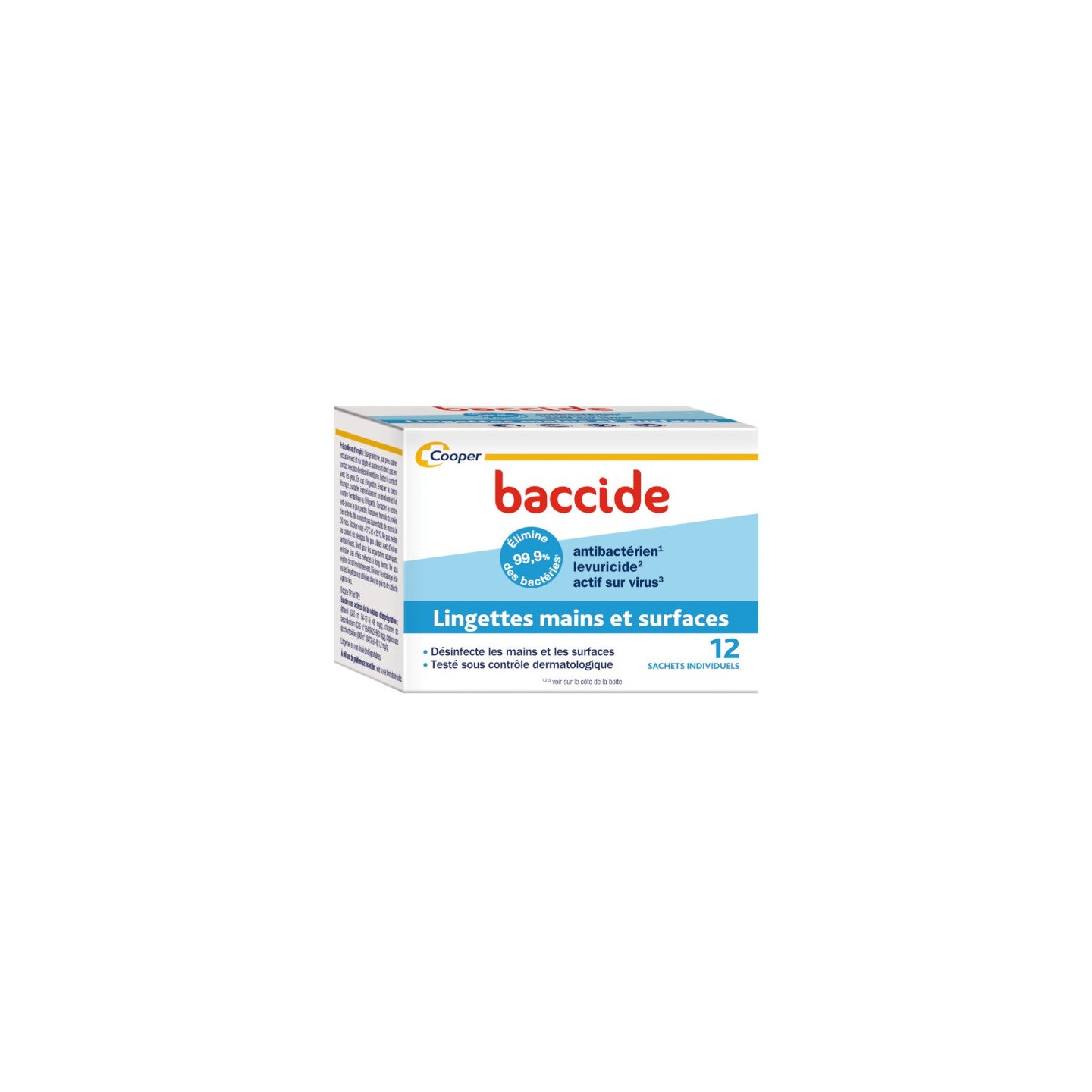 Cooper Baccide Lingettes mains et surfaces - 12 lingettes individuelles