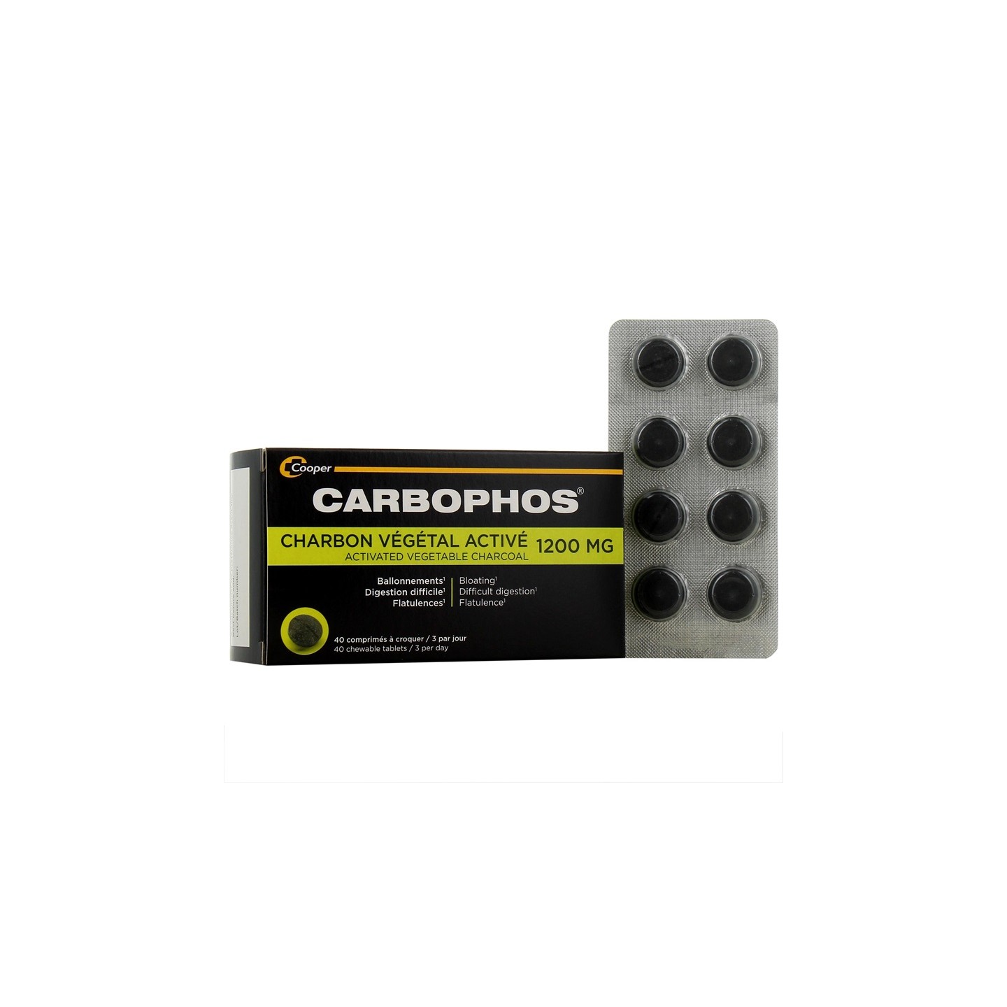 Cooper Carbophos Charbon végétal - 40 comprimés à croquer