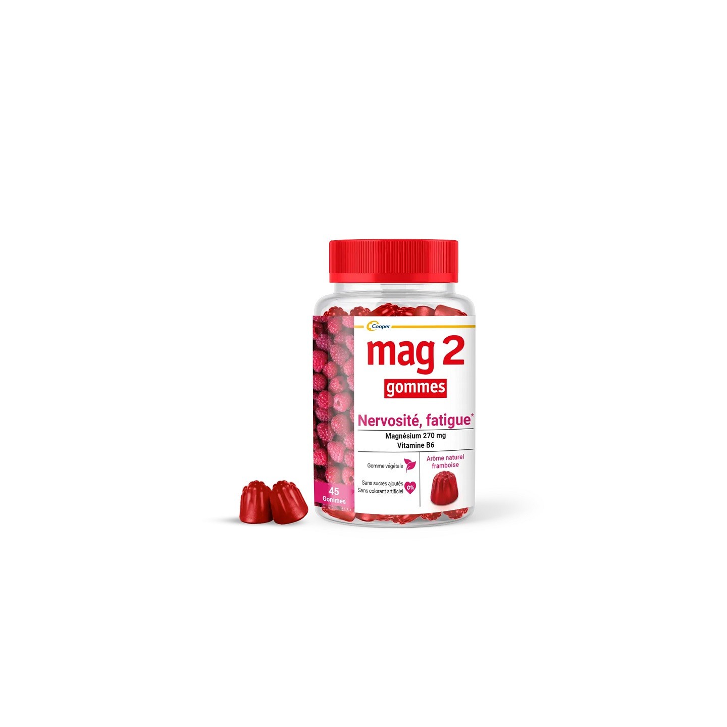 Cooper Mag 2 Gommes Framboise Nervosité Fatigue - 45 gommes