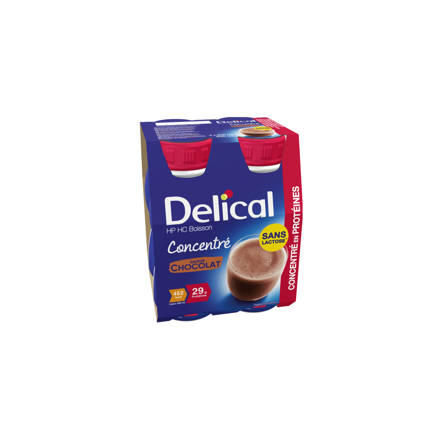 Delical Boisson HP/HC concentré en protéines sans lactose Chocolat - 4x200ml