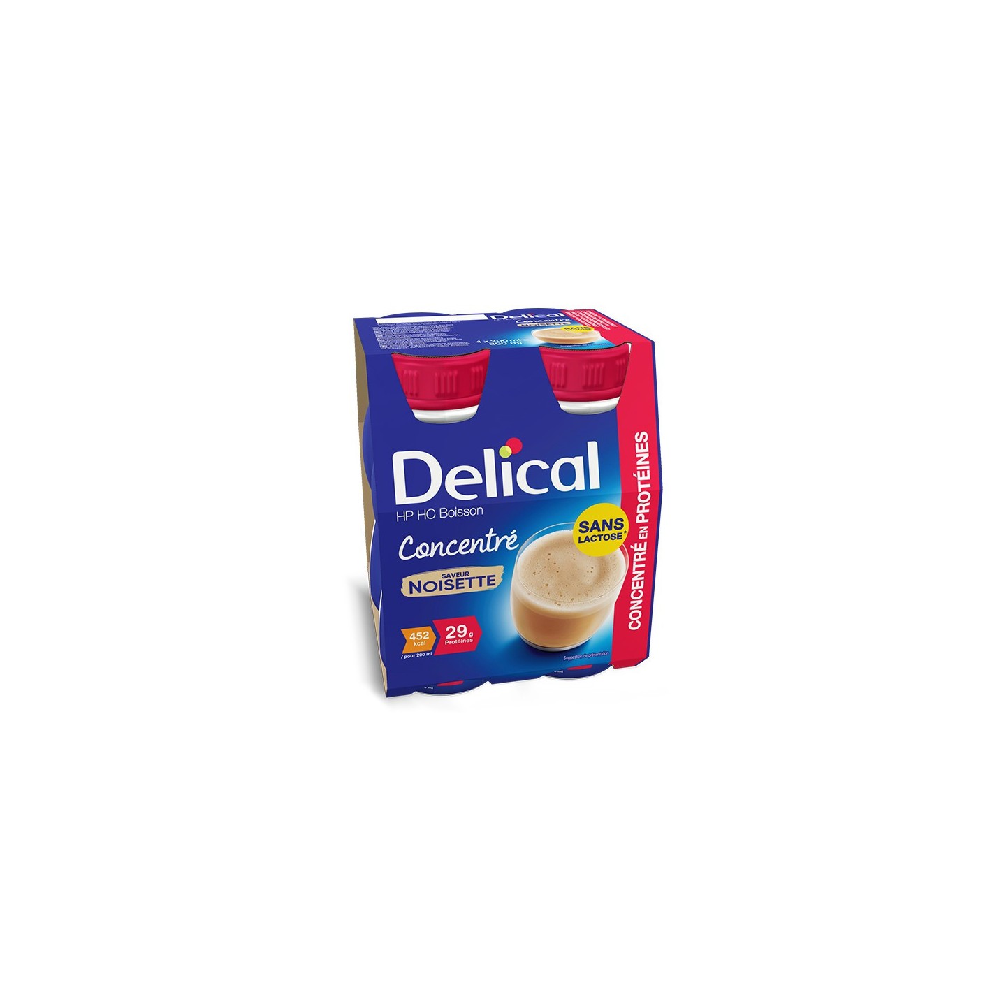 Delical Boisson HP/HC concentré en protéines sans lactose noisette - 4x200ml